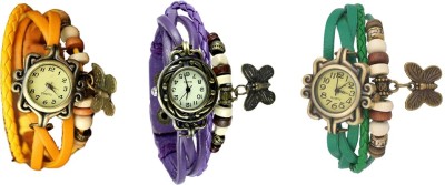 NS18 Vintage Butterfly Rakhi Watch Combo of 3 Yellow, Purple And Green Analog Watch  - For Women   Watches  (NS18)