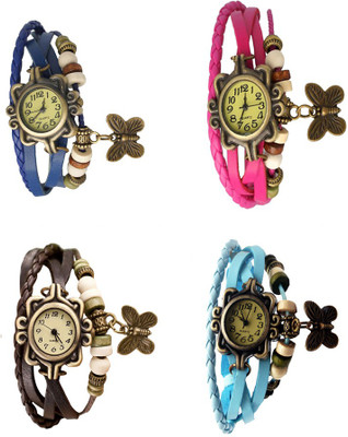 

Kissu Vintage Rakhi Combo of 4 Blue, Brown, Pink And Sky Blue Watch - For Women