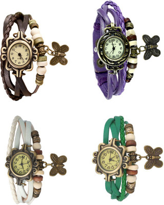 

Kissu Vintage Rakhi Combo of 4 Brown, White, Purple And Green Watch - For Women