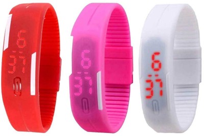 NS18 Silicone Led Magnet Band Combo of 3 Red, Pink And White Digital Watch  - For Boys & Girls   Watches  (NS18)
