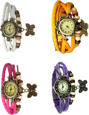 View NS18 Vintage Butterfly Rakhi Combo of 4 White, Pink, Yellow And Purple Analog Watch  - For Women Wrist Watches Price Online(NS18)