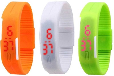 NS18 Silicone Led Magnet Band Combo of 3 Orange, White And Green Digital Watch  - For Boys & Girls   Watches  (NS18)