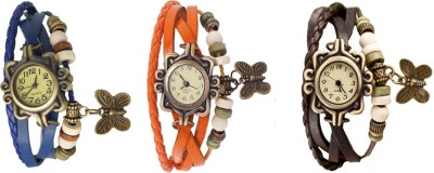 NS18 Vintage Butterfly Rakhi Watch Combo of 3 Blue, Orange And Brown Analog Watch  - For Women   Watches  (NS18)