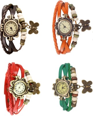 NS18 Vintage Butterfly Rakhi Combo of 4 Brown, Red, Orange And Green Analog Watch  - For Women   Watches  (NS18)