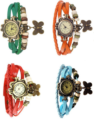

Kissu Vintage Rakhi Combo of 4 Green, Red, Orange And Sky Blue Watch - For Women