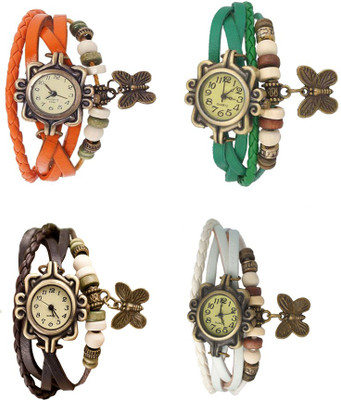 

Kissu Vintage Rakhi Combo of 4 Orange, Brown, Green And White Watch - For Women