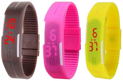 

Kissu Led Magnet Band Combo of 3 Brown, Pink And Yellow Watch - For Men & Women