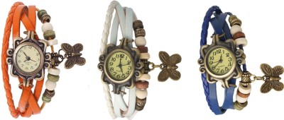 NS18 Vintage Butterfly Rakhi Watch Combo of 3 Orange, White And Blue Analog Watch  - For Women   Watches  (NS18)