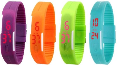 NS18 Silicone Led Magnet Band Watch Combo of 4 Purple, Orange, Green And Sky Blue Digital Watch  - For Couple   Watches  (NS18)