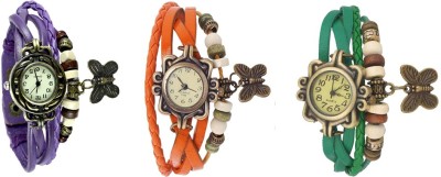 NS18 Vintage Butterfly Rakhi Watch Combo of 3 Purple, Orange And Green Analog Watch  - For Women   Watches  (NS18)