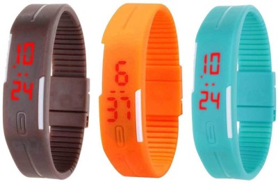 NS18 Silicone Led Magnet Band Combo of 3 Brown, Orange And Sky Blue Digital Watch  - For Boys & Girls   Watches  (NS18)