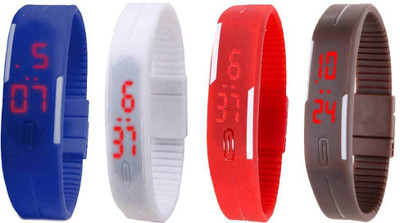 

NS18 Silicone Led Magnet Band Combo of 4 Blue, White, Red And Brown Watch - For Boys & Girls