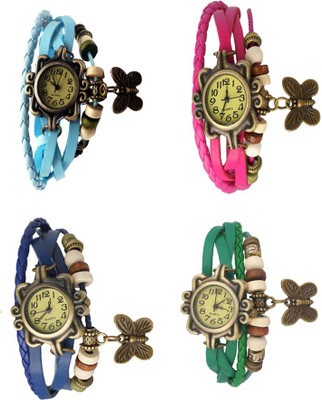 

Kissu Vintage Rakhi Combo of 4 Sky Blue, Blue, Pink And Green Watch - For Women