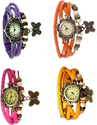NS18 Vintage Butterfly Rakhi Combo of 4 Purple, Pink, Orange And Yellow Analog Watch  - For Women   Watches  (NS18)