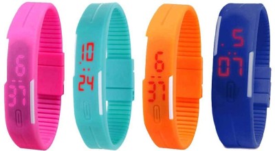 NS18 Silicone Led Magnet Band Combo of 4 Pink, Sky Blue, Orange And Blue Digital Watch  - For Boys & Girls   Watches  (NS18)