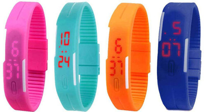 NS18 Silicone Led Magnet Band Combo of 4 Pink, Sky Blue, Orange And Blue Digital Watch  - For Boys & Girls   Watches  (NS18)