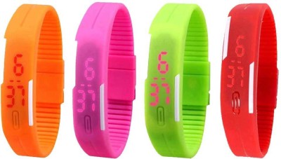NS18 Silicone Led Magnet Band Watch Combo of 4 Orange, Pink, Green And Red Digital Watch  - For Couple   Watches  (NS18)