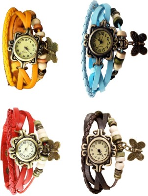 NS18 Vintage Butterfly Rakhi Combo of 4 Yellow, Red, Sky Blue And Brown Analog Watch  - For Women   Watches  (NS18)