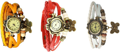 

Kissu Vintage Rakhi Combo of 3 Yellow, Red And White Watch - For Women