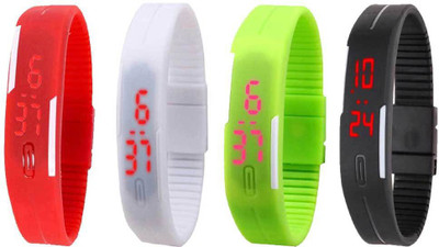 

Kissu Led Magnet Band Combo of 4 Red, White, Green And Black Watch - For Men & Women