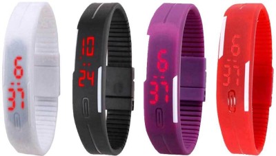 NS18 Silicone Led Magnet Band Watch Combo of 4 White, Black, Purple And Red Digital Watch  - For Couple   Watches  (NS18)