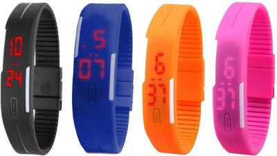 NS18 Silicone Led Magnet Band Combo of 4 Black, Blue, Orange And Pink Digital Watch  - For Boys & Girls   Watches  (NS18)