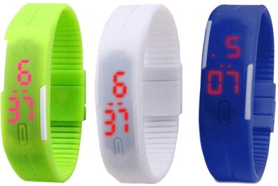 NS18 Silicone Led Magnet Band Combo of 3 Green, White And Blue Digital Watch  - For Boys & Girls   Watches  (NS18)