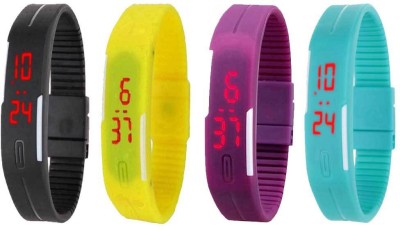 NS18 Silicone Led Magnet Band Watch Combo of 4 Black, Yellow, Purple And Sky Blue Digital Watch  - For Couple   Watches  (NS18)