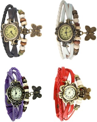 NS18 Vintage Butterfly Rakhi Combo of 4 Black, Purple, White And Red Analog Watch  - For Women   Watches  (NS18)