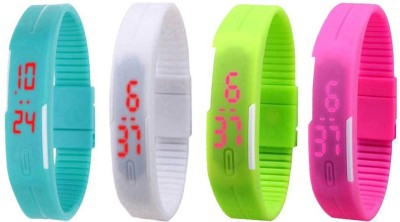 NS18 Silicone Led Magnet Band Combo of 4 Sky Blue, White, Green And Pink Digital Watch  - For Boys & Girls   Watches  (NS18)