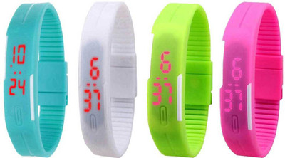 NS18 Silicone Led Magnet Band Combo of 4 Sky Blue, White, Green And Pink Digital Watch  - For Boys & Girls   Watches  (NS18)