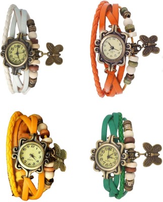NS18 Vintage Butterfly Rakhi Combo of 4 White, Yellow, Orange And Green Analog Watch  - For Women   Watches  (NS18)