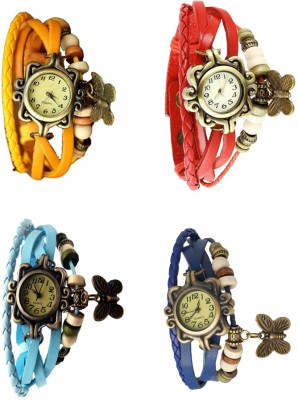 NS18 Vintage Butterfly Rakhi Combo of 4 Yellow, Sky Blue, Red And Blue Analog Watch  - For Women   Watches  (NS18)