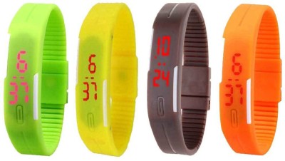 NS18 Silicone Led Magnet Band Combo of 4 Green, Yellow, Brown And Orange Digital Watch  - For Boys & Girls   Watches  (NS18)