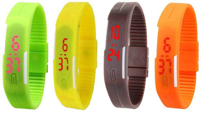 

NS18 Silicone Led Magnet Band Combo of 4 Green, Yellow, Brown And Orange Watch - For Boys & Girls