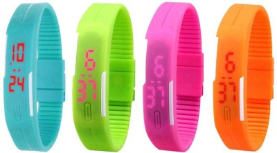 NS18 Silicone Led Magnet Band Combo of 4 Sky Blue, Green, Pink And Orange Digital Watch  - For Boys & Girls   Watches  (NS18)