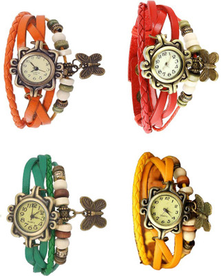

Kissu Vintage Rakhi Combo of 4 Orange, Green, Red And Yellow Watch - For Women