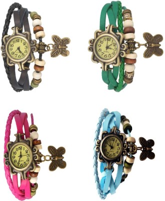 NS18 Vintage Butterfly Rakhi Combo of 4 Black, Pink, Green And Sky Blue Analog Watch  - For Women   Watches  (NS18)