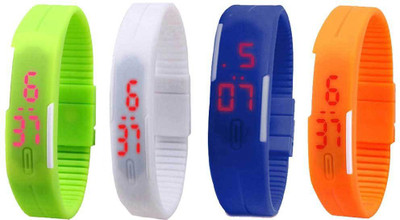 

NS18 Silicone Led Magnet Band Combo of 4 Green, White, Blue And Orange Watch - For Boys & Girls