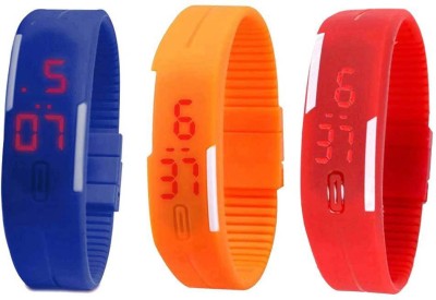 NS18 Silicone Led Magnet Band Combo of 3 Blue, Orange And Red Digital Watch  - For Boys & Girls   Watches  (NS18)