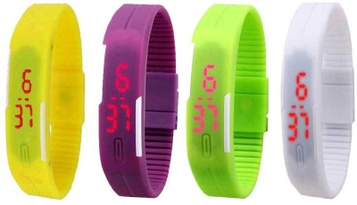 NS18 Silicone Led Magnet Band Combo of 4 Yellow, Purple, Green And White Digital Watch  - For Boys & Girls   Watches  (NS18)