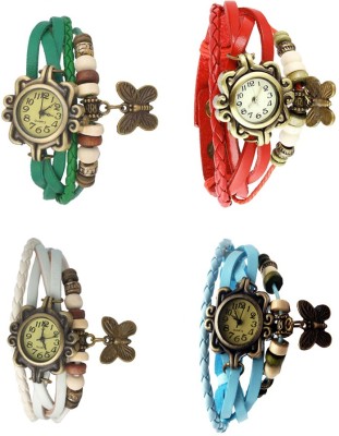NS18 Vintage Butterfly Rakhi Combo of 4 Green, White, Red And Sky Blue Analog Watch  - For Women   Watches  (NS18)