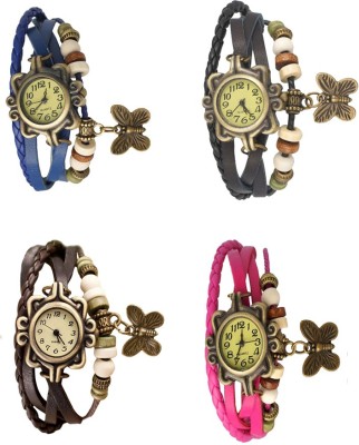 NS18 Vintage Butterfly Rakhi Combo of 4 Blue, Brown, Black And Pink Analog Watch  - For Women   Watches  (NS18)
