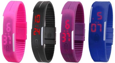 NS18 Silicone Led Magnet Band Combo of 4 Pink, Black, Purple And Blue Digital Watch  - For Boys & Girls   Watches  (NS18)