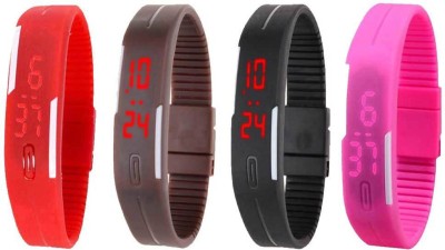 NS18 Silicone Led Magnet Band Combo of 4 Red, Brown, Black And Pink Digital Watch  - For Boys & Girls   Watches  (NS18)