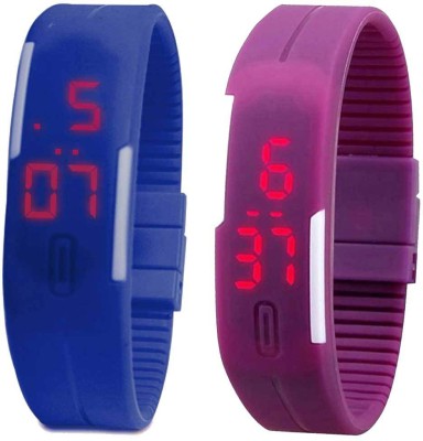 NS18 Silicone Led Magnet Band Set of 2 Blue And Purple Digital Watch  - For Boys & Girls   Watches  (NS18)