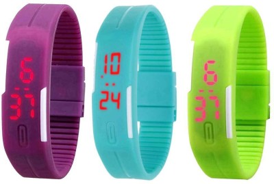 NS18 Silicone Led Magnet Band Combo of 3 Purple, Sky Blue And Green Digital Watch  - For Boys & Girls   Watches  (NS18)