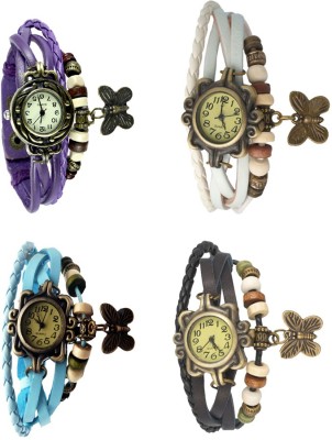 NS18 Vintage Butterfly Rakhi Combo of 4 Purple, Sky Blue, White And Black Analog Watch  - For Women   Watches  (NS18)
