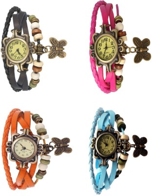 NS18 Vintage Butterfly Rakhi Combo of 4 Black, Orange, Pink And Sky Blue Analog Watch  - For Women   Watches  (NS18)