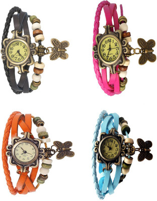 NS18 Vintage Butterfly Rakhi Combo of 4 Black, Orange, Pink And Sky Blue Analog Watch  - For Women   Watches  (NS18)